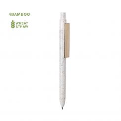 Bolígrafo de línea nature y mecanismo pulsador. Cuerpo fabricado en combinación de caña de trigo y clip en bambú