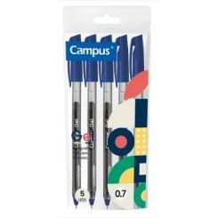 Bolígrafo de tinta de gel CAMPUS, bolsa 5 uds., color azul, punta 1 mm.