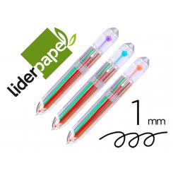 Boligrafo LIDERPAPEL 10 en 1 cuerpo transparente 10 colores 1 mm retractil