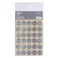 Bolsa APLI Pegatinas Redondas 20 mm. Plata 3 hojas