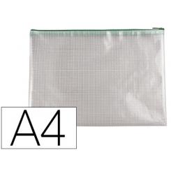 Bolsa multiusos Q-CONNECT malla DIN A4 apertura superiorcon cremallera verde