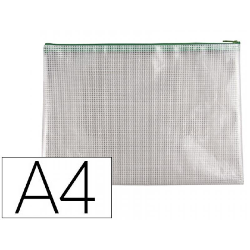bolsa-multiusos-q-connect-malla-din-a4-apertura-superiorcon-cremallera-verde