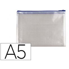 Bolsa multiusos Q-CONNECT malla DIN A5 apertura superior con cremallera azul