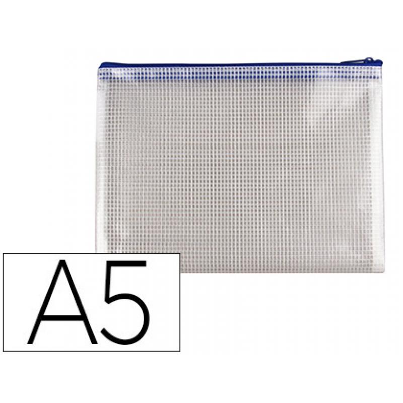 bolsa-multiusos-q-connect-malla-din-a5-apertura-superior-con-cremallera-azul