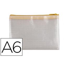 Bolsa multiusos Q-CONNECT malla DIN A6 apertura superior con cremallera amarillo