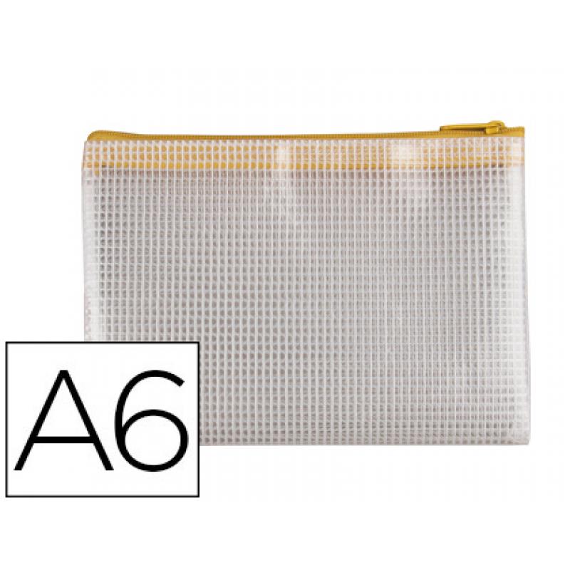 bolsa-multiusos-q-connect-malla-din-a6-apertura-superior-con-cremallera-amarillo