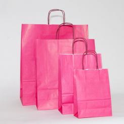 Bolsa papel Q-CONNECT celulosa rosa l con asa retorcida 320x400x14 mm