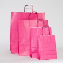 Bolsa papel Q-CONNECT celulosa rosa s con asa retorcida 240x320x10 mm