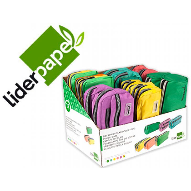 bolso-escolar-liderpapel-portatodo-expositor-de-12-unidades-colores-y-modelos-surtidos
