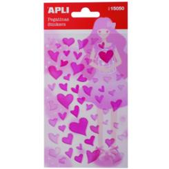 APLI Bolsa Pegatinas Corazones Rosas Purpurina 1 hoja