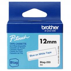 BROTHER Cinta domestica Btag 233 azul sobre blanco. Ancho: 12 mm. Longitud: 4 m