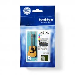 BROTHER Tóner Pack de 4 Cartuchos de Tinta negro, cian, magenta y amarillo LC421XLval para DCP-J1050DW / D /  Duración estimada: hasta 500 páginas cada color (según ISO/IEC 24711)