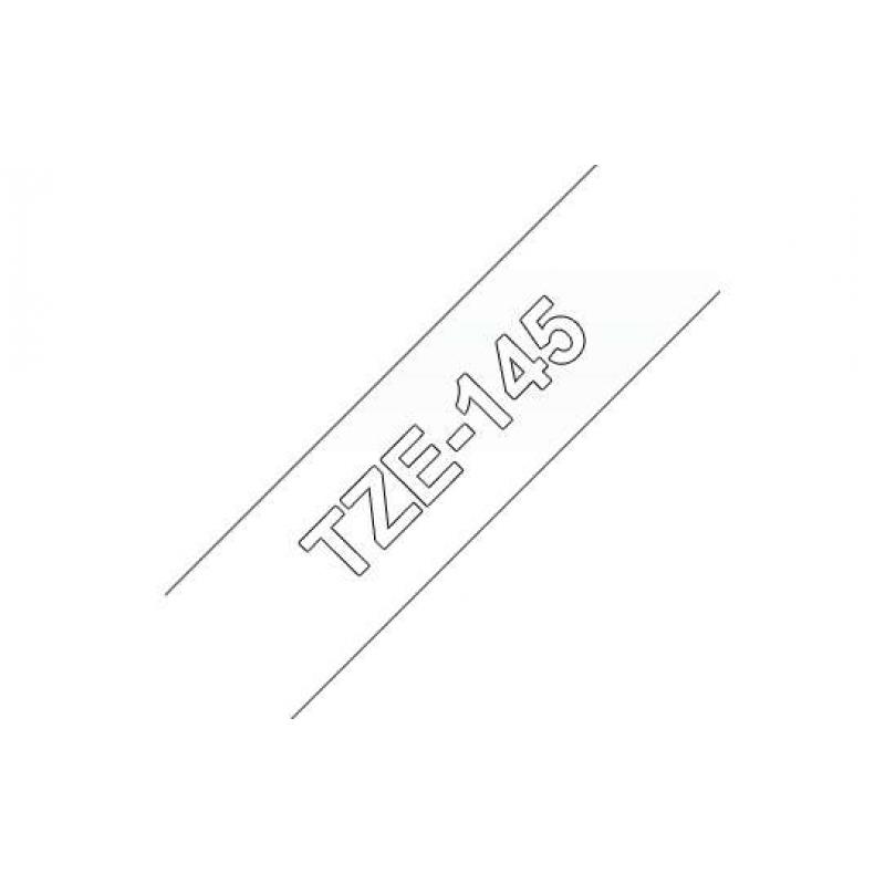 brother-tze145-cinta-laminada-generica-de-etiquetas-texto-blanco-sobre-fondo-transparente-ancho-18mm-x-8-metros