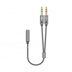 AISENS Cable Adaptador Audio Jack 3.5 4pines/H-2xjack 3.5 3pines/M, Gris, 25cm