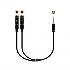 NANOCABLE Cable adaptador Audio Jack 3.5/M 4pines - 2xJack 3.5/H 3pines, negro, 30 cm