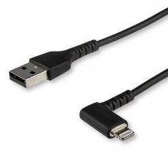 Cable Resistente USB-A a Lightning de 2 m - Negro -Acodado en un Ángulo de 90° a la Derecha - Cable de Carga y Sincronización USB Tipo A a Lightning de Fibra de Aramida Resistente - MFi - iPhone