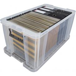 Caja almacenaje 54 litros apilable A4 y carpetas colgantes 380x650x310 mm cristal transparente
