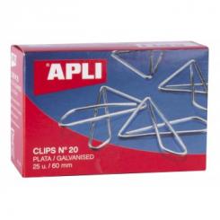 Caja APLI Clips Mariposa Plata  Nº20 60mm  25U.