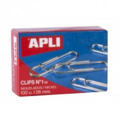 Caja APLI Clips Niquel Nº1½ 26mm 100U.