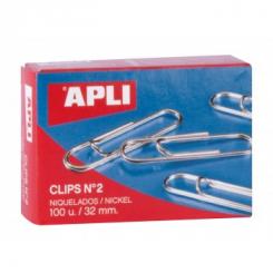 Caja APLI Clips Niquel  Nº2 32mm 100U.