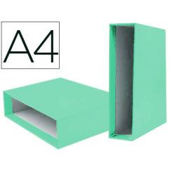 Caja archivador LIDERPAPEL de palanca carton DIN A4 documenta lomo 75 mm verde claro