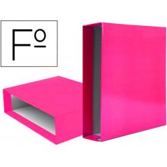 Caja archivador LIDERPAPEL de palanca carton folio documenta lomo 75 mm rosa