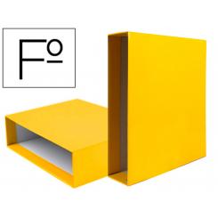 Caja archivador LIDERPAPEL de palanca carton folio documenta lomo 75mm color amarillo