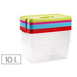 Caja multiusos plastico 10 l numero 24 tapa de color con asa 385x230x175 mm