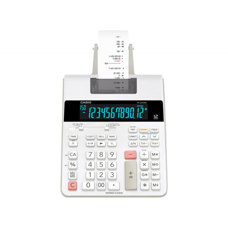 Calculadora casio impresora pantalla lc papel 58 mm impresion bicolor fr-2650rc 12 digitos dc color blanco