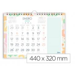 Calendario Espiral Pared LIDERPAPEL Joven 2026 Numeros grandes 44X32 cm Papel 128 gr Con Pegatinas