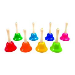 Campanita pequeña amaya de mano con mango tradicional escala diatonica set de 8 unidades colores surtidos