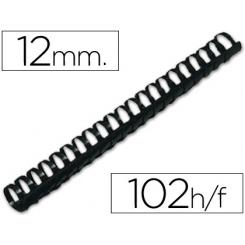 Canutillo Q-CONNECT redondo 12 mm plastico negro capacidad 102 hojas caja de 100 unidades