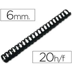 Canutillo Q-CONNECT redondo 6 mm plastico negro capacidad 20 hojas caja de 100 unidades