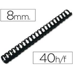 Canutillo Q-CONNECT redondo 8 mm plastico negro capacidad 40 hojas caja de 100 unidades