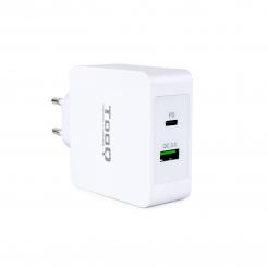 TooQ Cargador de Pared doble puerto USB-C PD + USB A QC3.0, 48W