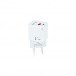 TooQ Cargador de Pared GaN USB-C/PD + USB-A/QC 30W, Blanco