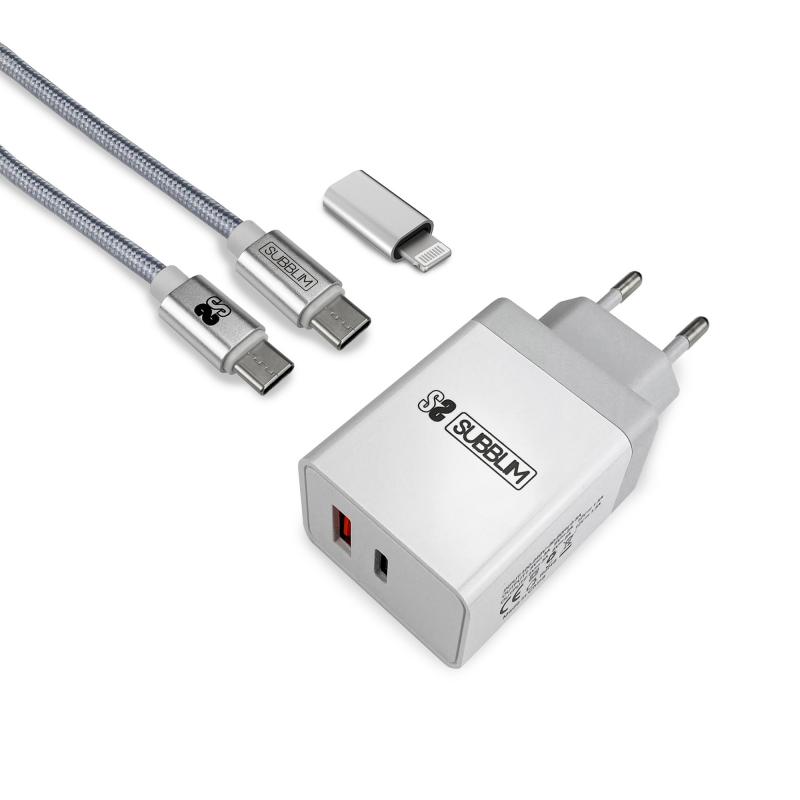 cargador-ultra-rapido-2xusb-de-pared-pd25wqc30cable-c-to-c-y-lightning-blanco