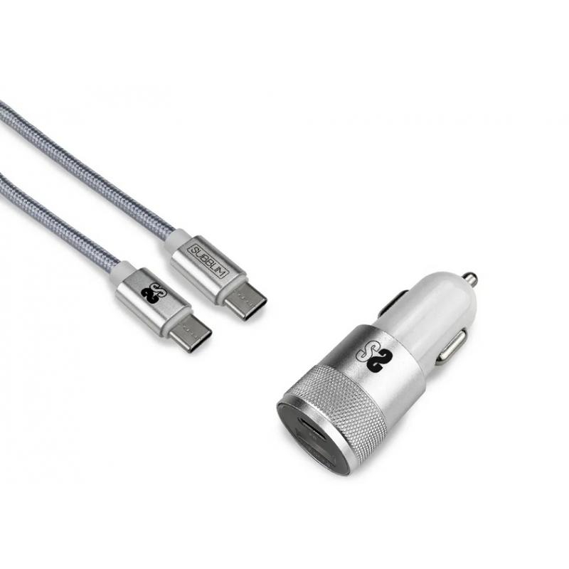 cargador-ultra-rapido-coche-2xusb-pd18wqc30-cable-c-to-c-silver