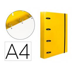 Carpeta con recambio LIDERPAPEL A4 cuadro 5mm 100 hojas 80g polipropileno 4 anillas 40mm amarillo fluor