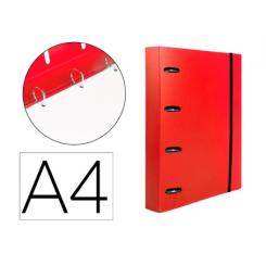 Carpeta con recambio LIDERPAPEL A4 cuadro 5mm 100 hojas 80g polipropileno 4 anillas 40mm rojo translucido