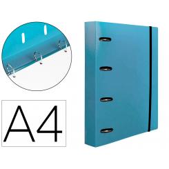 Carpeta con recambio LIDERPAPEL A4 cuadro 5mm 100 hojas 80g polipropileno 4 anillas mixtas 25mm celeste