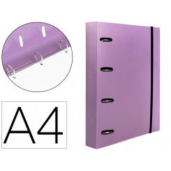 Carpeta con recambio LIDERPAPEL A4 cuadro 5mm 100 hojas 80g polipropileno 4 anillas mixtas 25mm lavanda