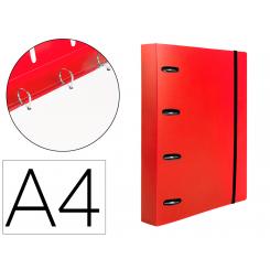 Carpeta con recambio LIDERPAPEL A4 cuadro 5mm 100 hojas 80g polipropileno 4 anillas mixtas 25mm rojo