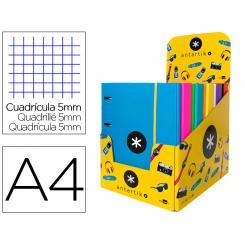 Carpeta con recambio ANTARTIK A4 cuadro 5mm forrada 4 anillas 25mm redondas colores surtidos