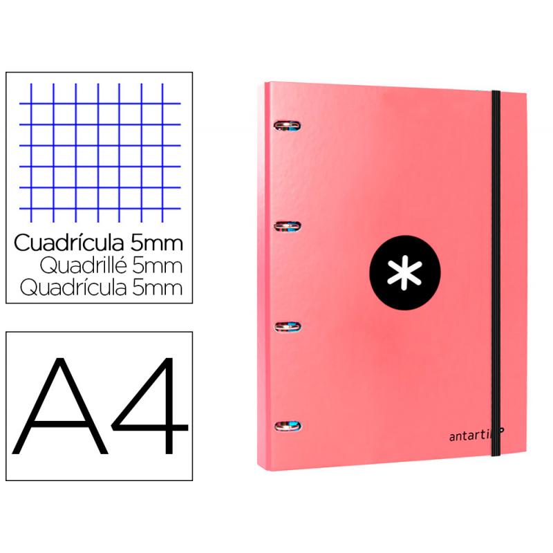 carpeta-con-recambio-liderpapel-antartik-a4-cuadro-5mm-forrada-4-anillas-25mm-color-coral