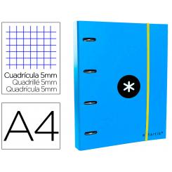 Carpeta con recambio ANTARTIK A4 cuadro 5mm forrada 4 anillas 40mm redondas con solapa color azul