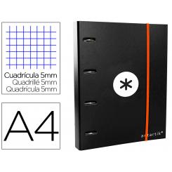 Carpeta con recambio ANTARTIK A4 cuadro 5mm forrada 4 anillas 40mm redondas con solapa color negro