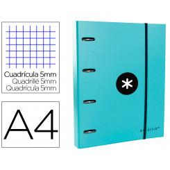 Carpeta con recambio ANTARTIK A4 cuadro 5mm forrada 4 anillas 40mm redondas con solapa color menta