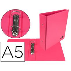 Carpeta de 2 anillas 40 mm redondas LIDERPAPEL A5 carton forrado PVC fucsia