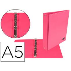 Carpeta de 4 anillas 25 mm redondas LIDERPAPEL A5 carton forrado PVC fucsia